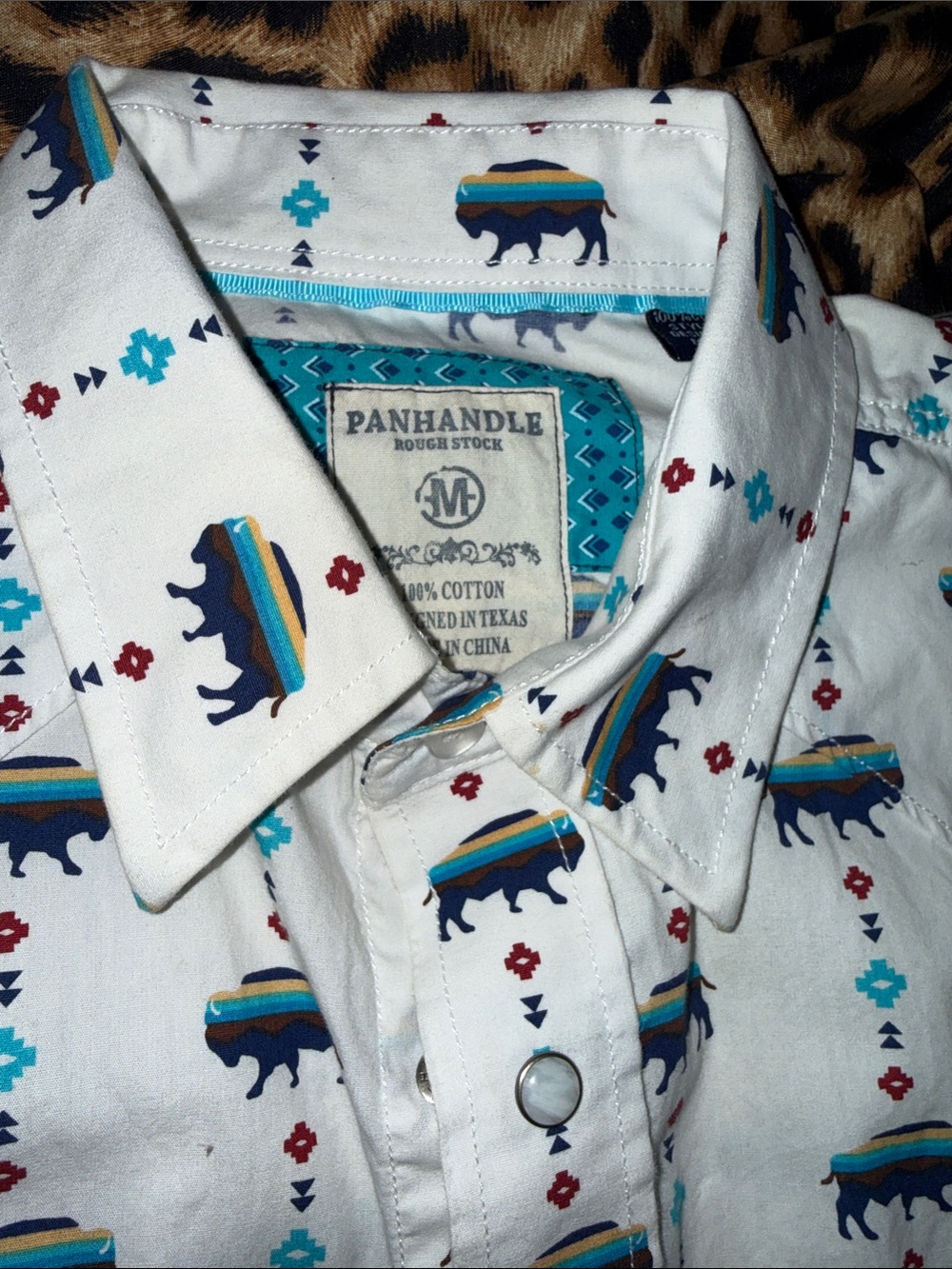 Men's White Buffalo Print Button-Down Shirt - Picture 2 of 4